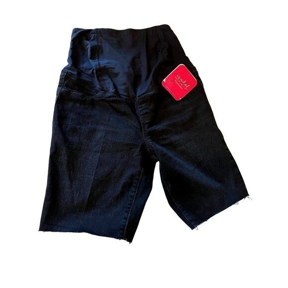 Isabel Maternity Crossover Panel Black Cut-off Jean Shorts Size 16 NWT - Picture 2 of 11